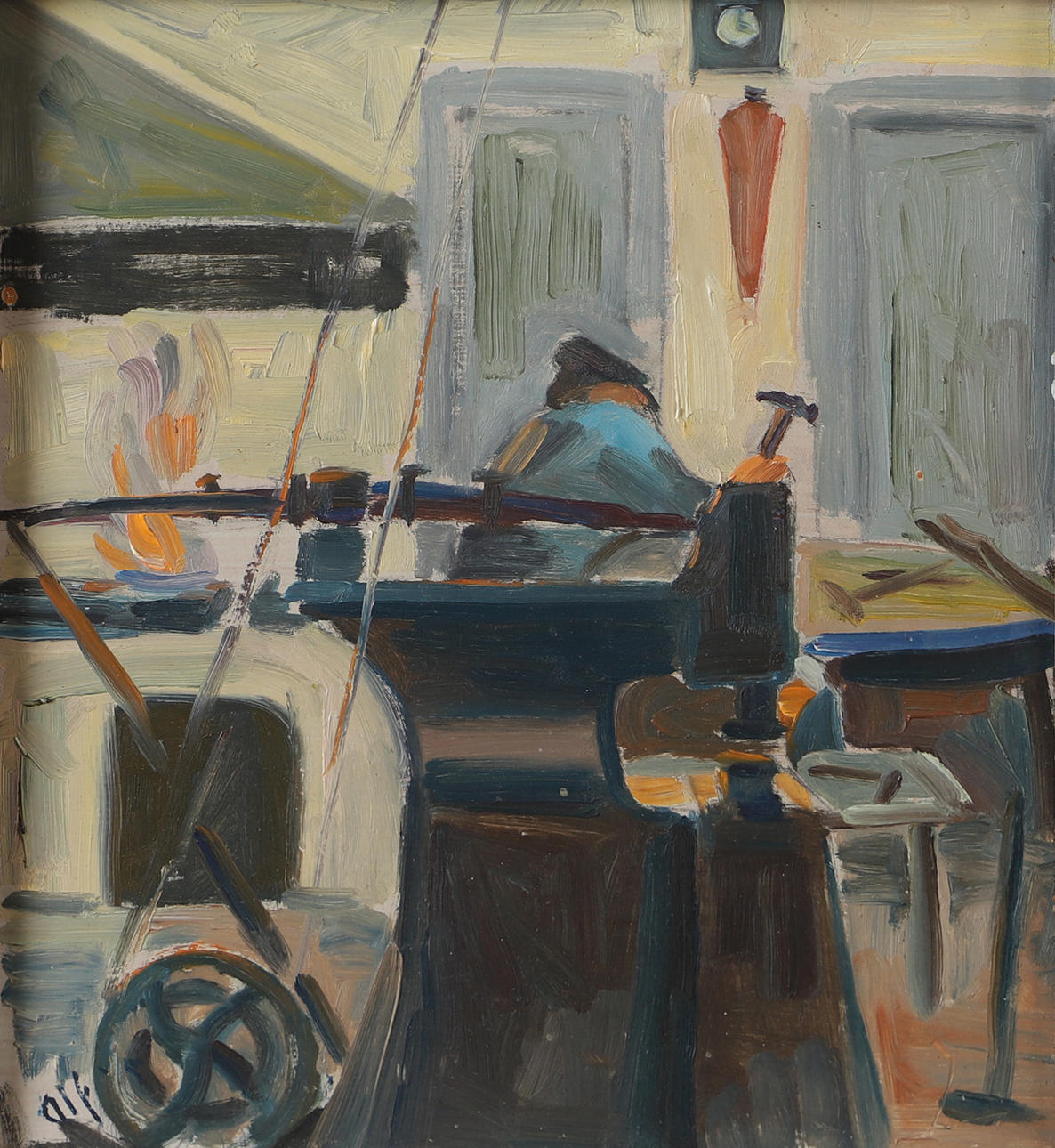 ALF GUSTAVSON. Work, oil on panel, signed alf g.