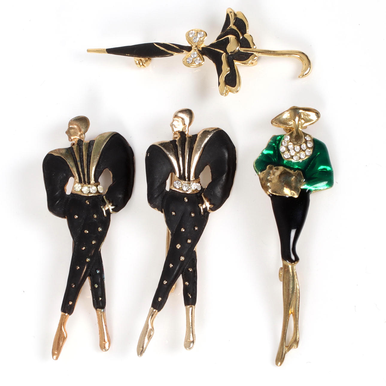 BROSCHER, 4 st, metall, 1980-tal.