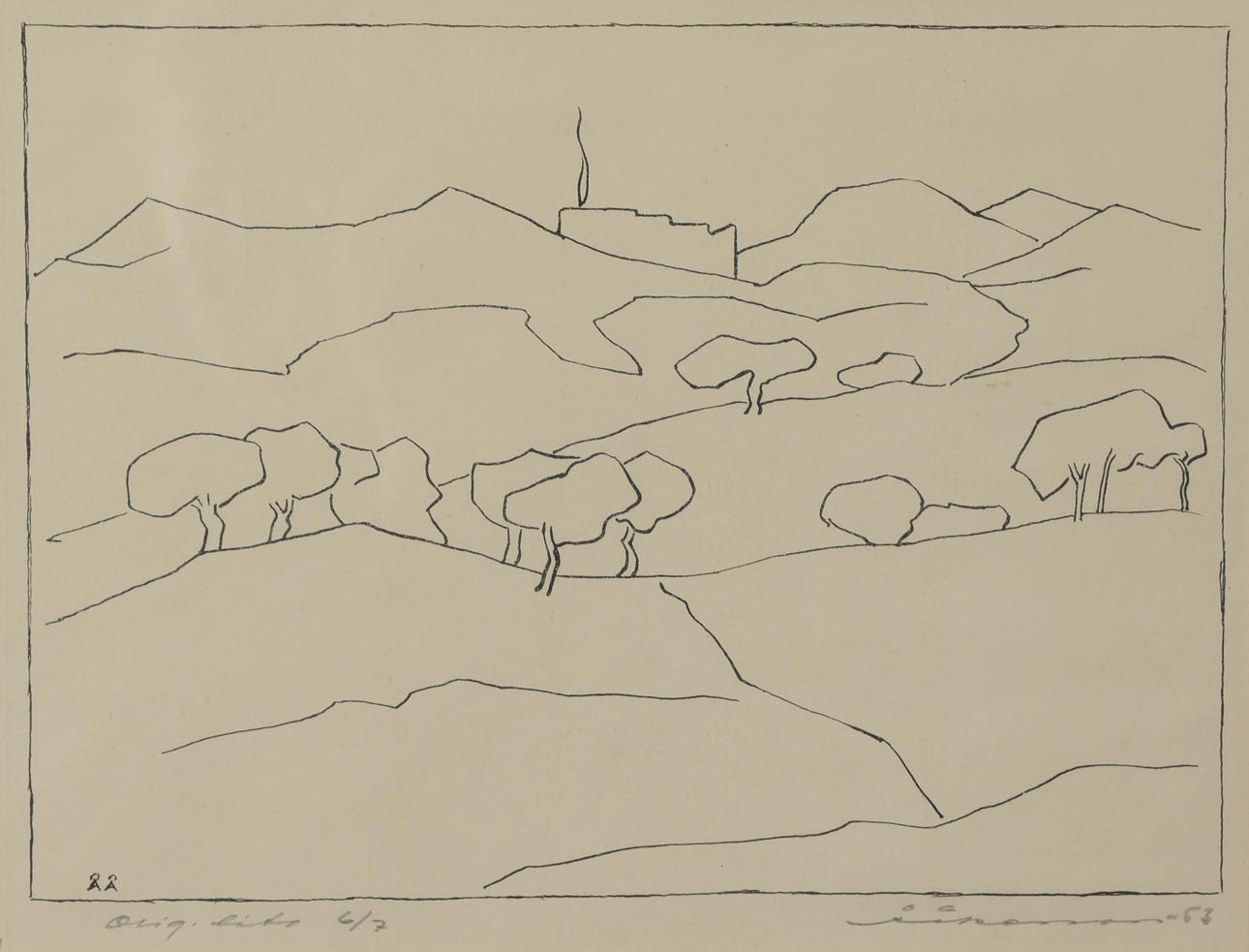 OIDENTIFIERAD KONSTNÄR. Landscape motif, lithograph, signed and numbered 6/7.