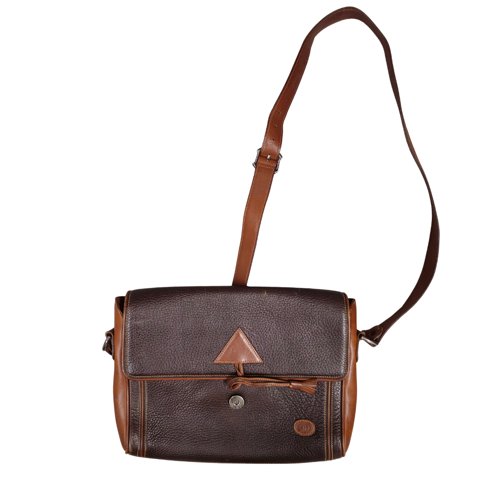 GUCCI. 1970S LEATHER MESSENGER BAG.