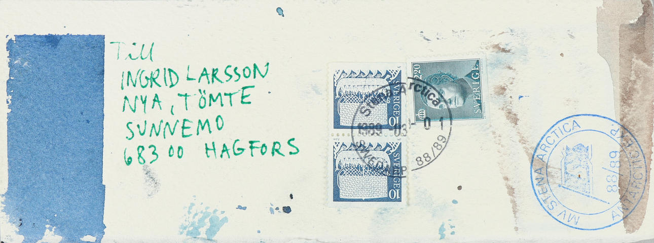 LARS LERIN. Composition in blue, white and brown.