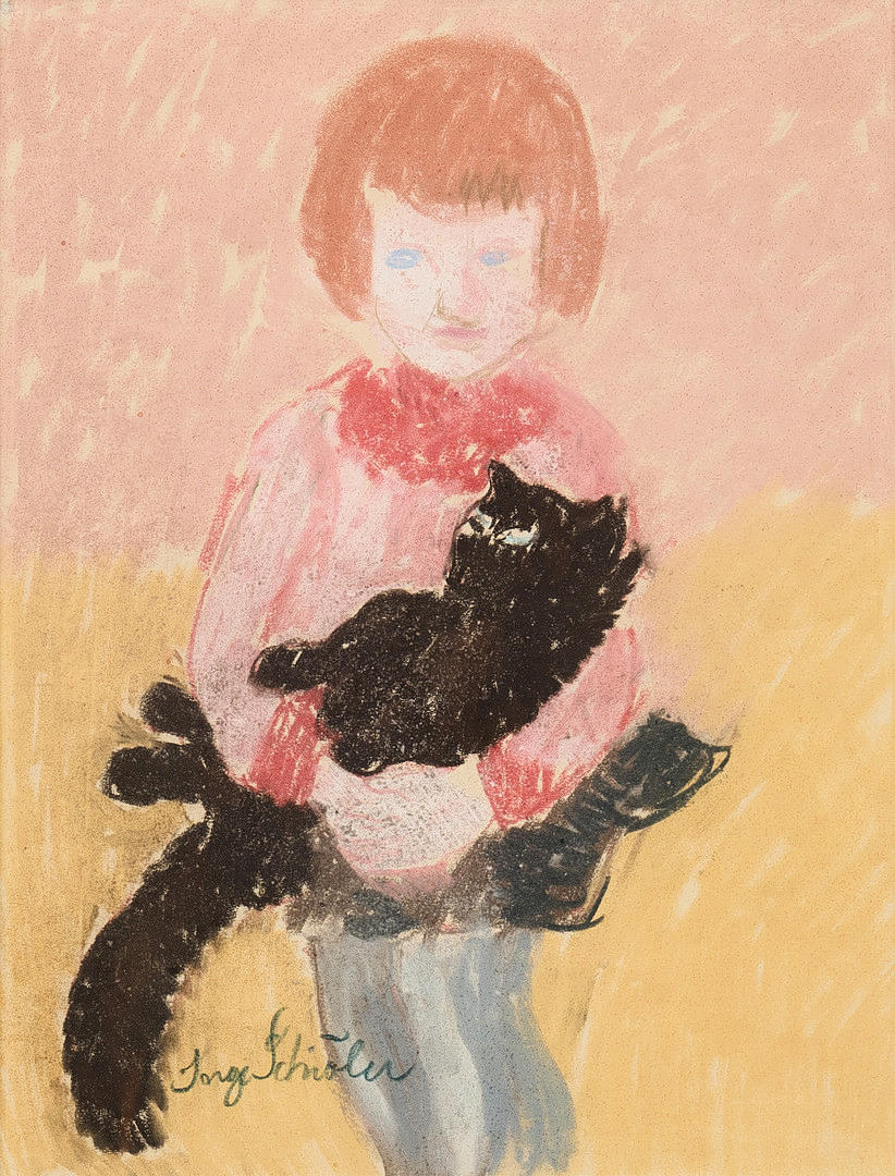 INGE SCHIÖLER. Girl with cat.