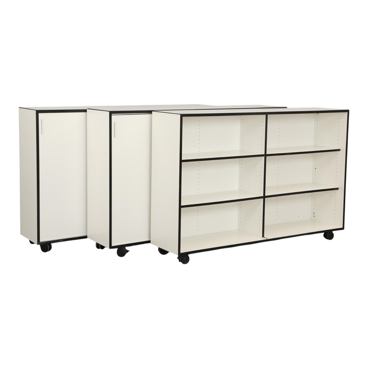 PAUSTIAN. Two cabinets and a bookcase on wheels (3).