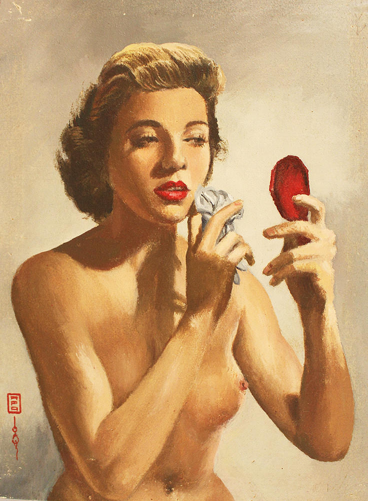 UNBEKANNTER KÜNSTLER. Naken med spegel, olja på duk.