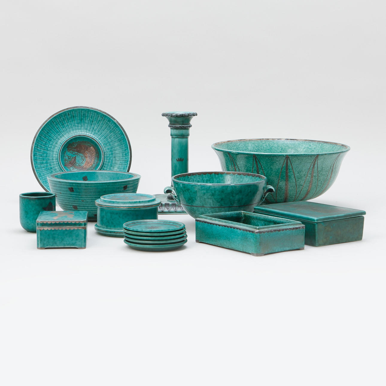 WILHELM KÅGE. Objetos de gres, 13 piezas, «Argenta», Gustavsberg.