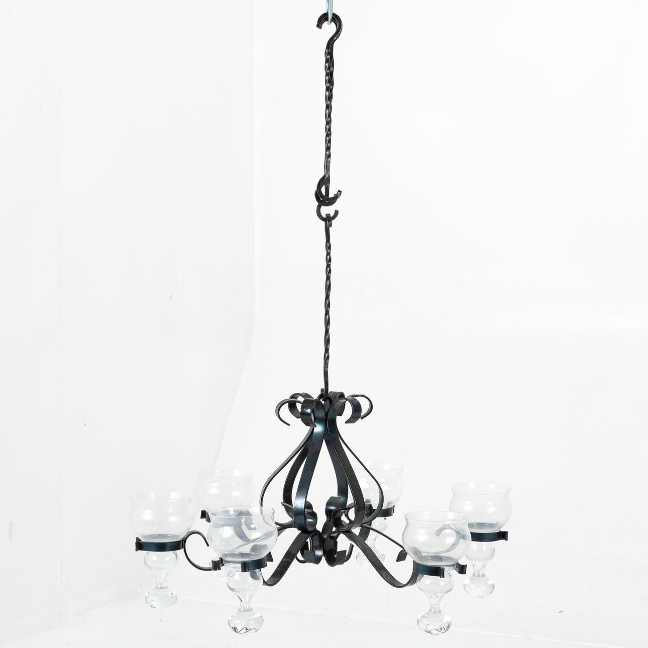 CHANDELIER, 6-armed wrought iron.