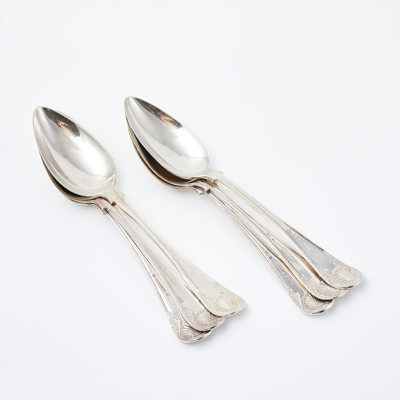 MATSKEDAR, 6 st, silver, snäckmodell, Daniel Eklund, Kalmar 1850.