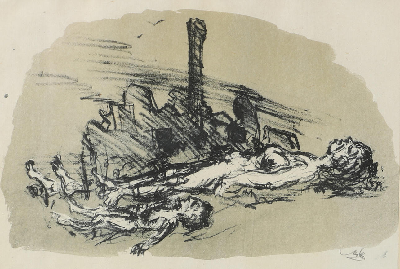 BÖRJE VESLE’N. EFTER. Tryck, ”Bland ruiner”, signerad.