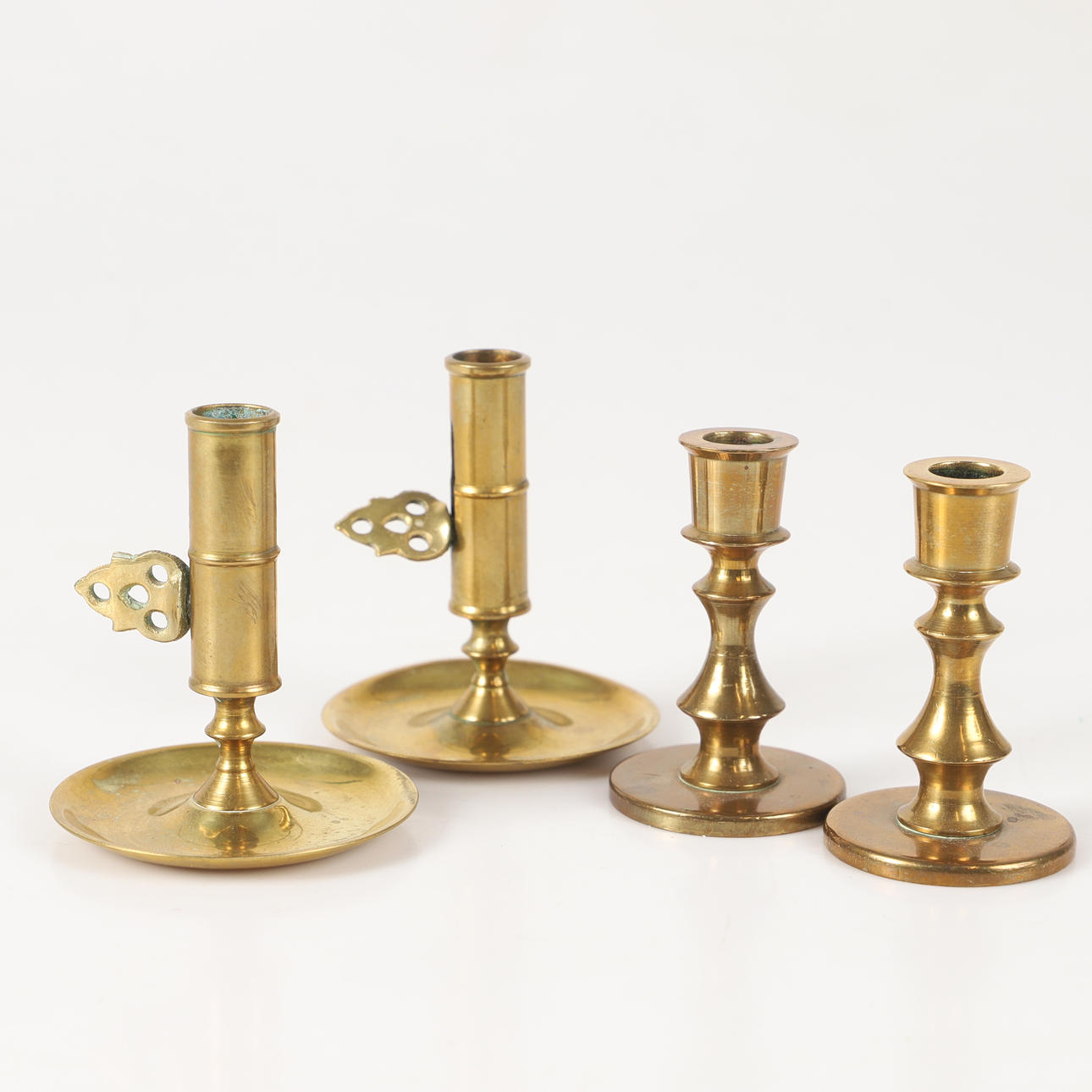 LJUSSTAKAR, 2 par, mässing, 1900-tal.