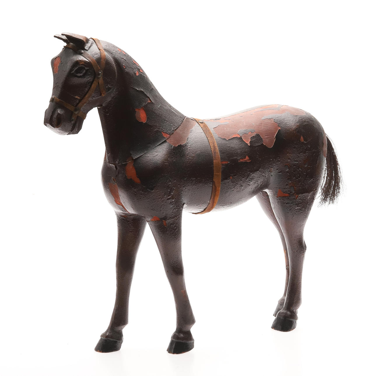 LEKSAKSHÄST, trä, läder, 1900-tlets början.