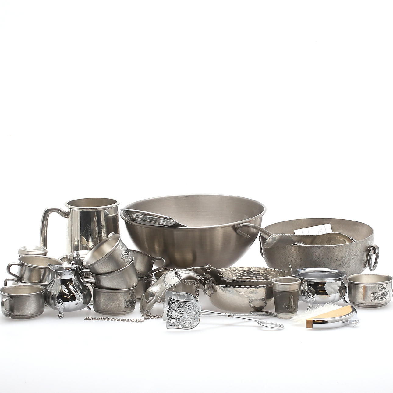 BORDSTILLBEHÖR, tenn/nysilver, 1900-tal.