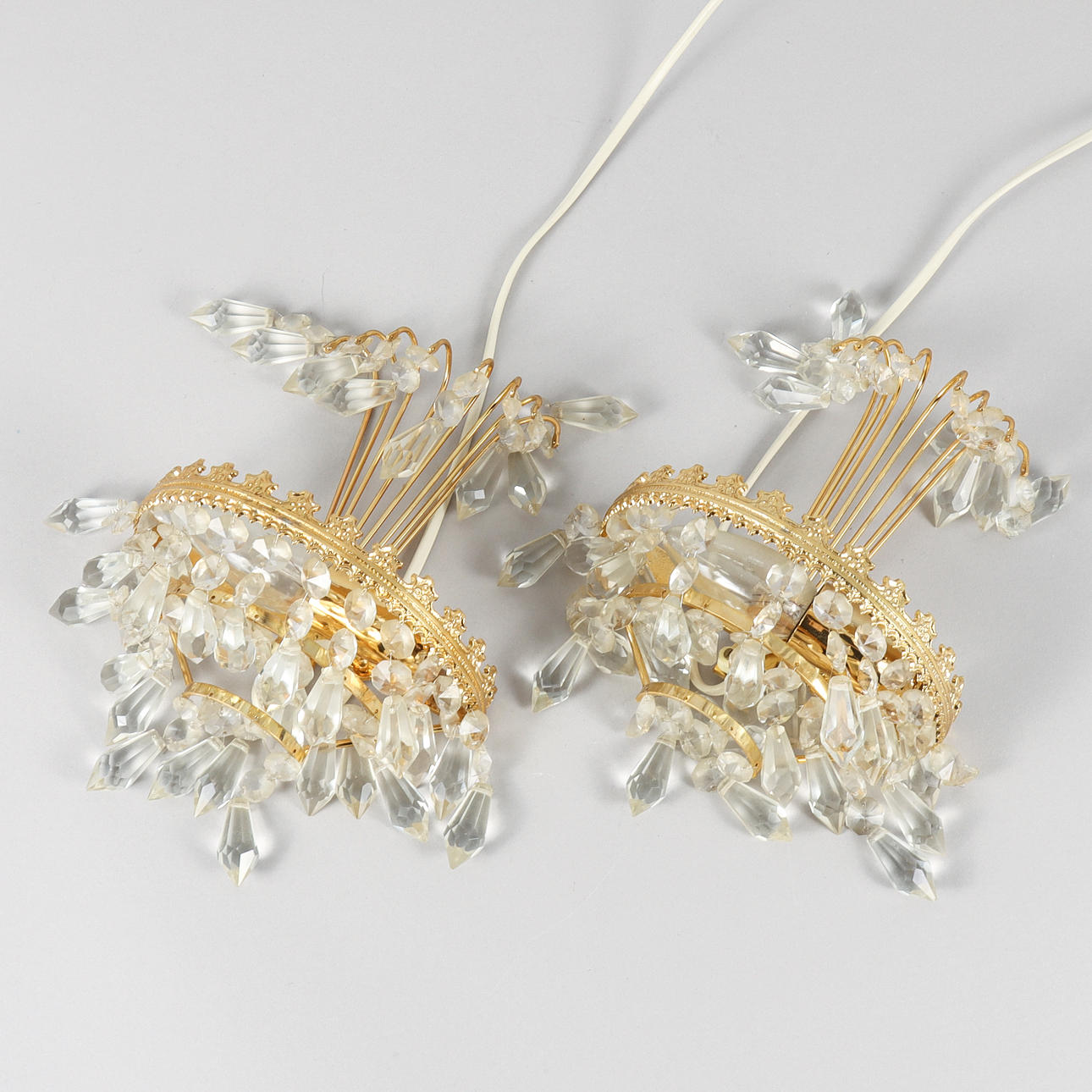 WALL LIGHTS pair, with prisms.