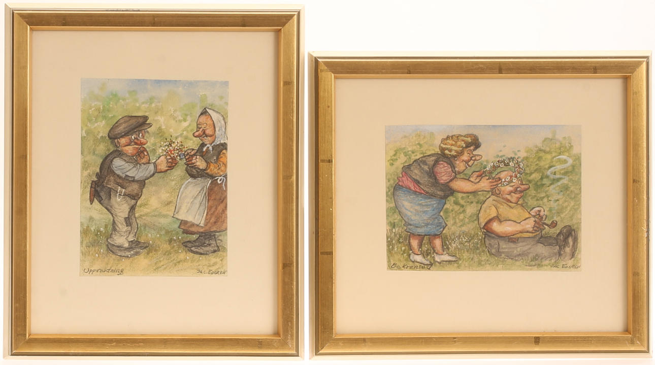 JAC EDGREN. Mixed media, 2 pieces, signed.