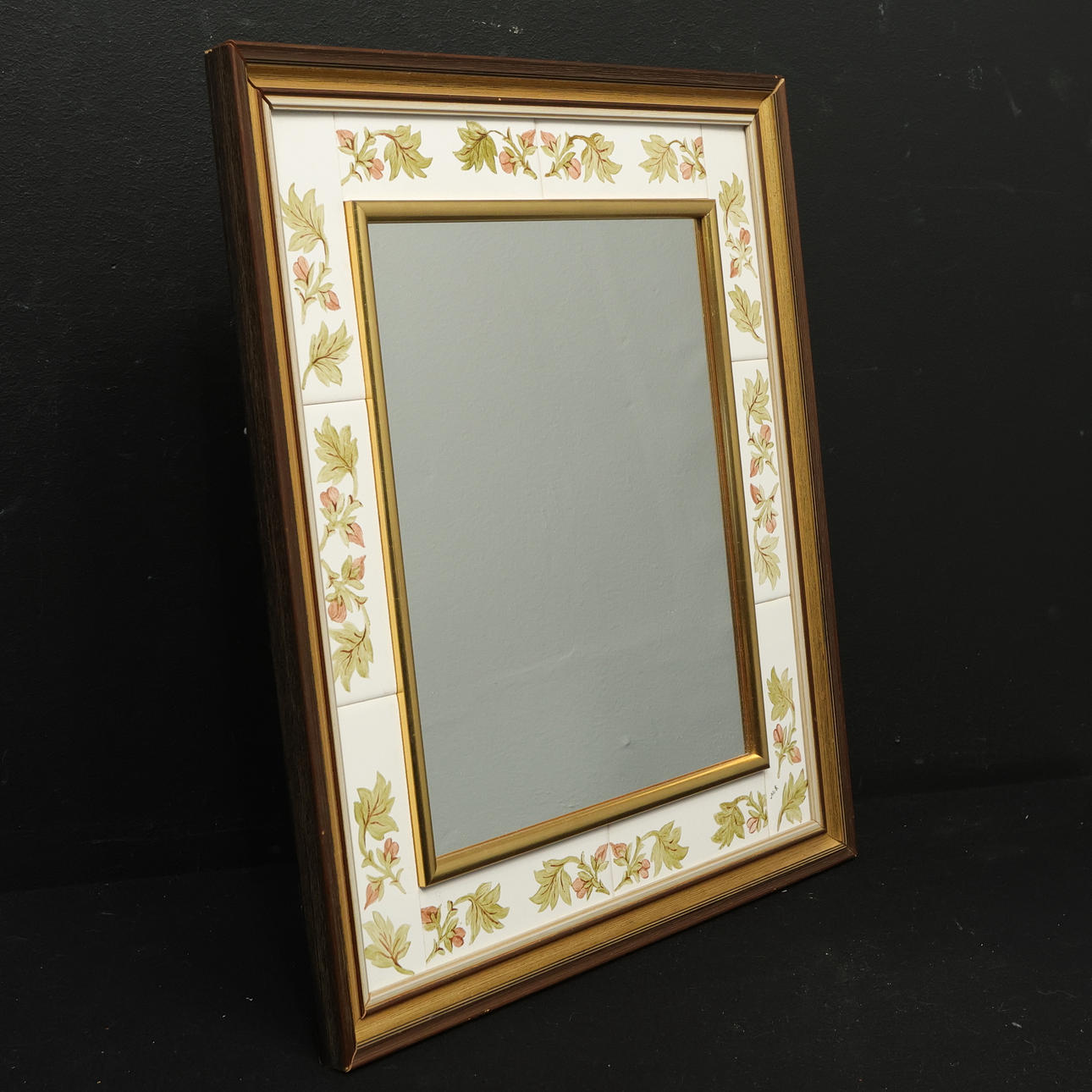 MIRROR with painted ceramic tiles, signed M.S/Märta Sjölander and dated 77.