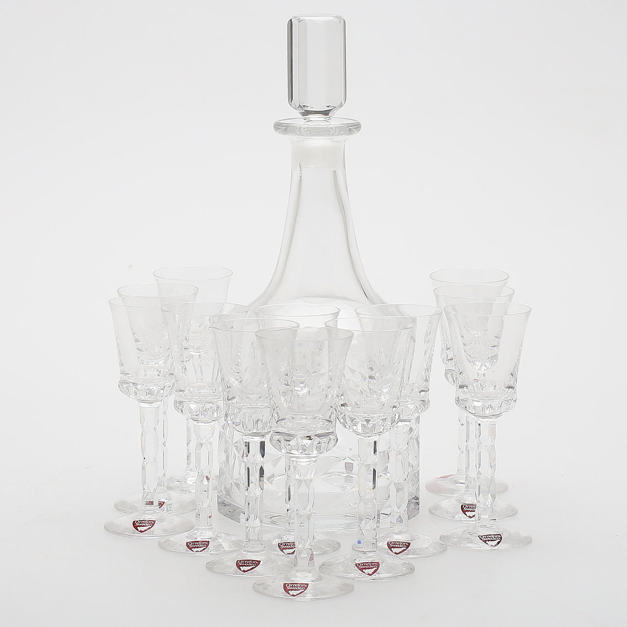 GLASSERVIS, 13 delar, Olle Alberius, Orrefors, Ingrid Nilsson, Fyrklövern AB.