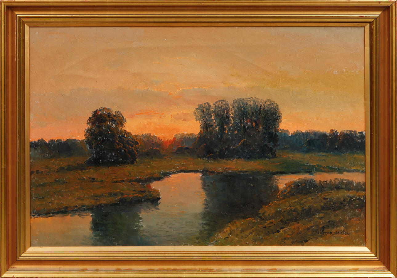WIKTOR KORECKI. Landscape, oil on canvas, signed.