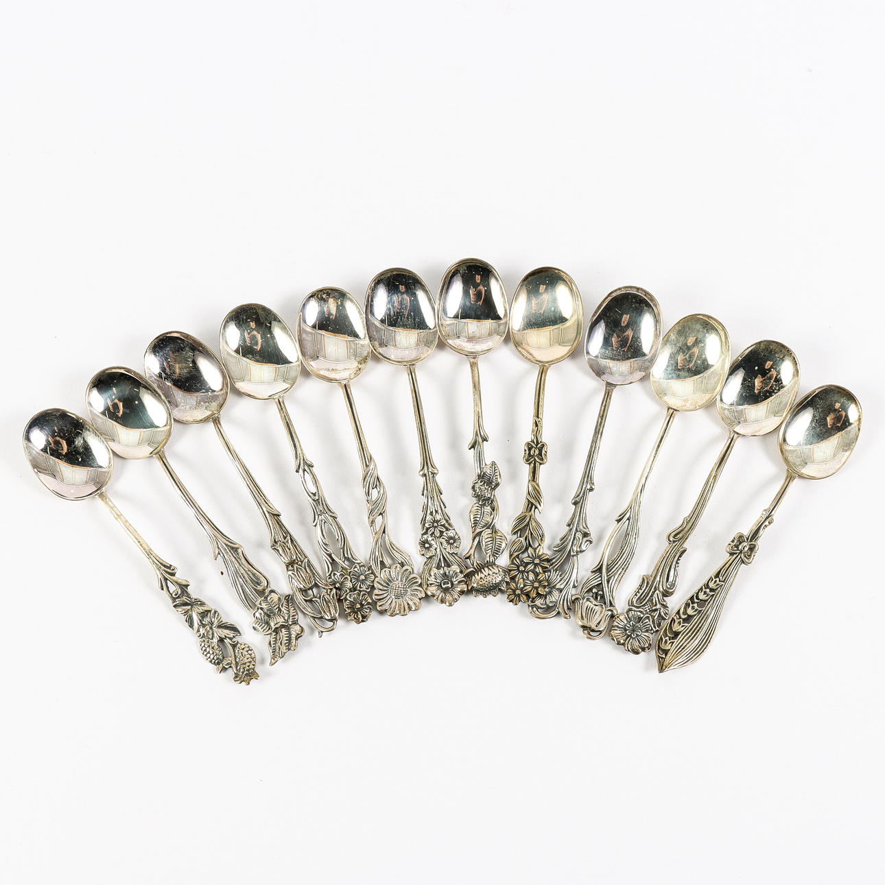 KAFFESKEDAR 12 stycken, silver, Svensk Flora.