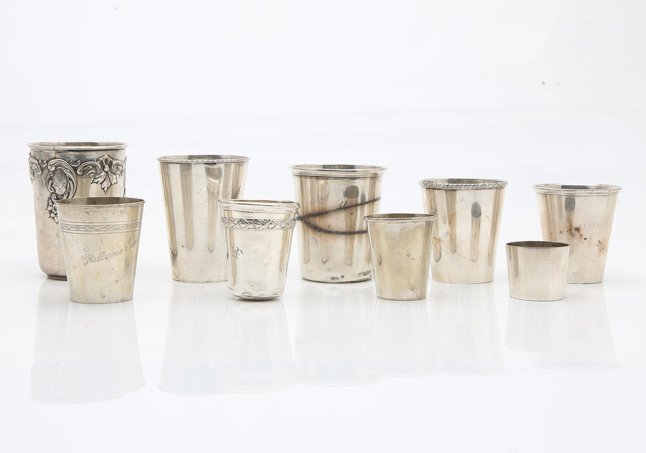 Nine silver glasses, 19th and 20th centuries.