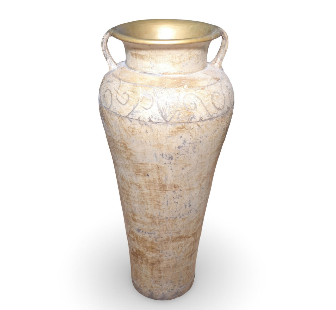 Large ceramic vase with engraved border.