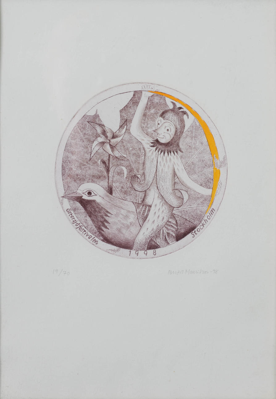 BERTIL MAURITZON. Toy motif, etching, signed and numbered 19/70.