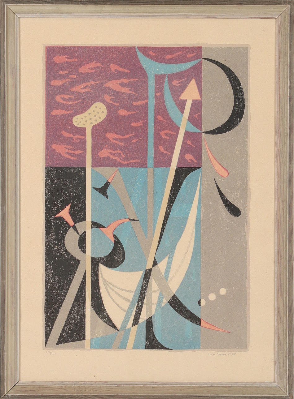 ERIK OLSON. Composition. lithograph, signed and numbered 54/260, dated 1955.