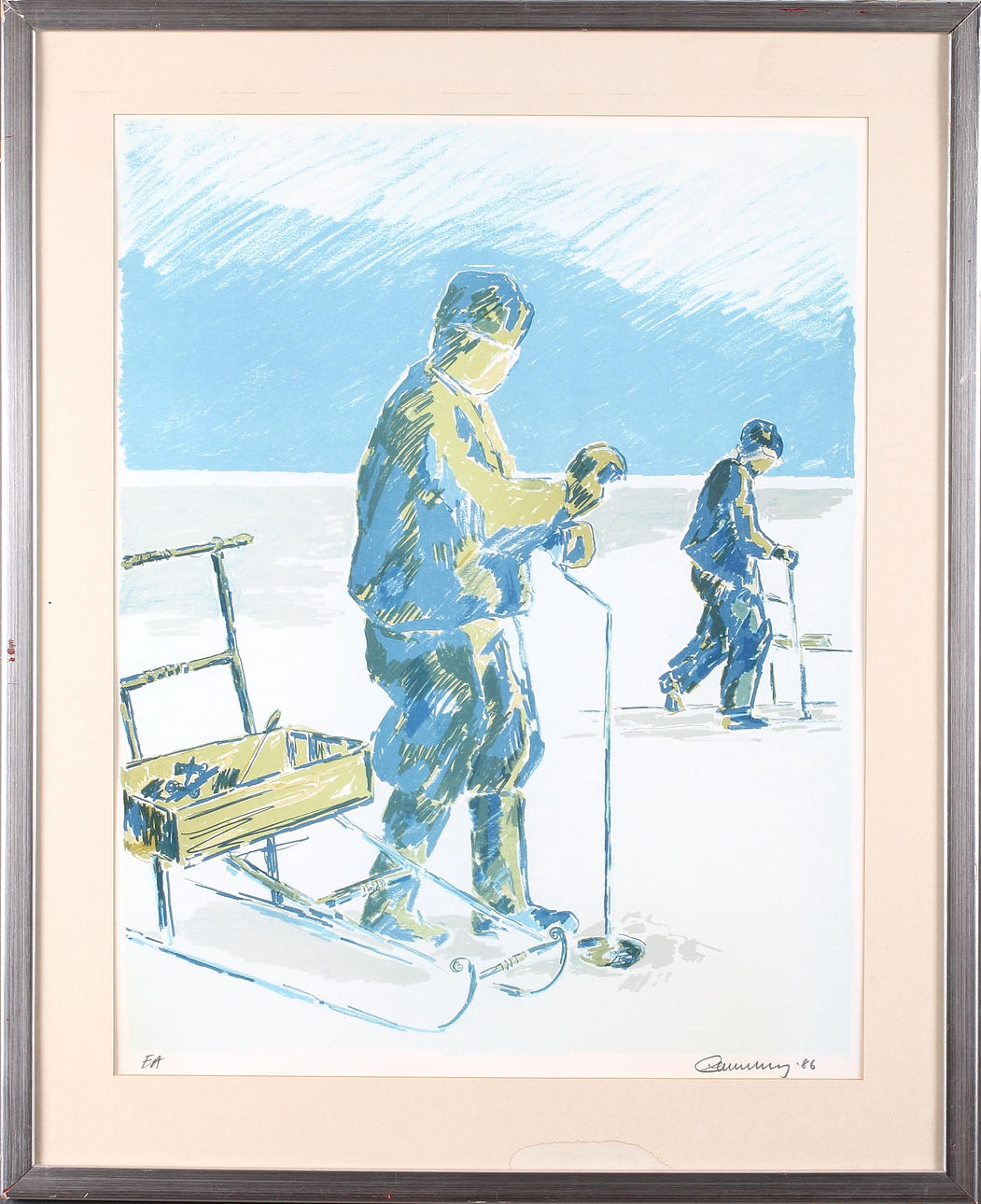 EINAR WENNBERG. Pimpelfiskare, färglitografi, signerad, märkt EA och daterad -86.