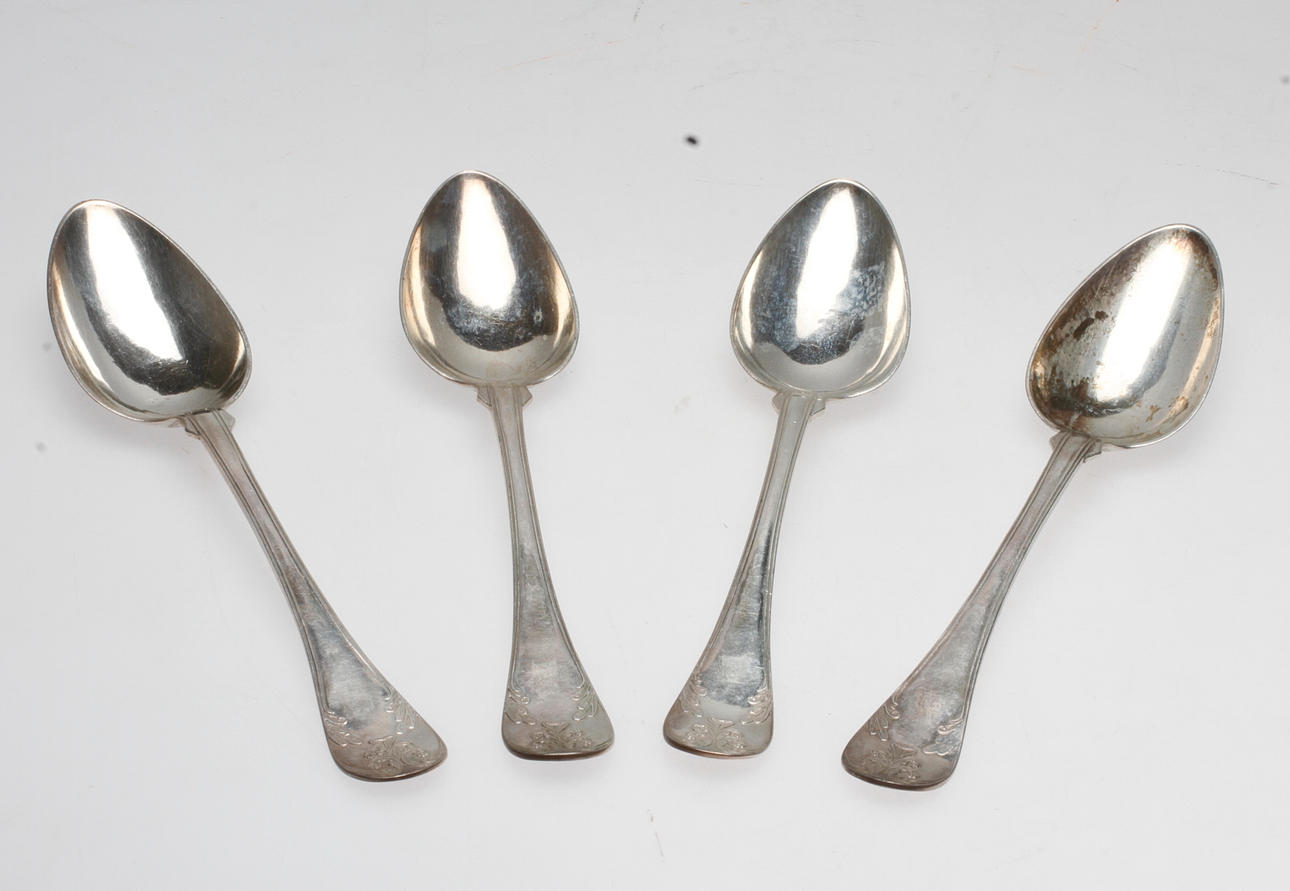 MATSKEDAR, 4 st, silver, Carl Olof Holm, Vadstena 1848, vikt ca. 227,6 gram.