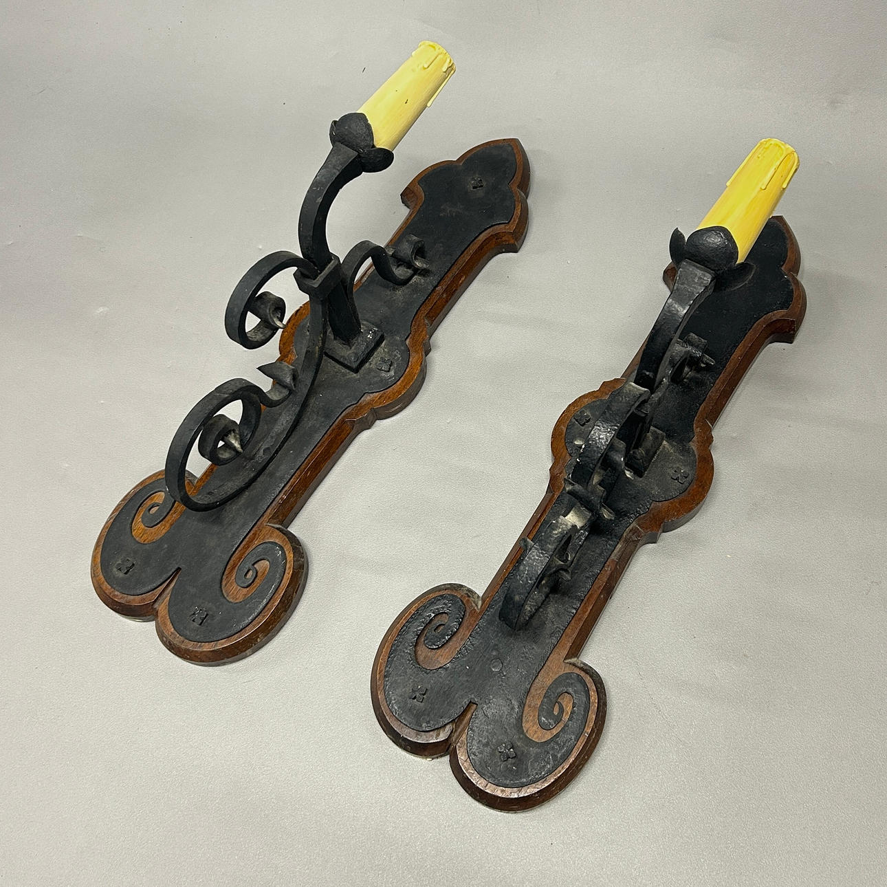 PAIR OF BARONIAL STYLE WALL LIGHTS.