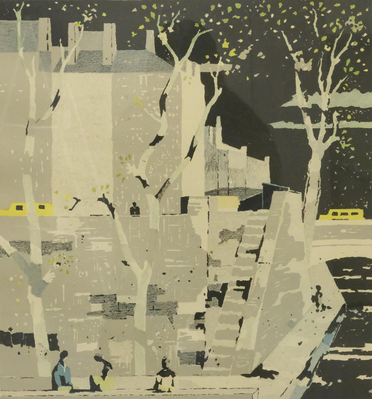 AXEL OLSON. “STAIRCASE (BY THE SEINE)”, LITHOGRAPH.