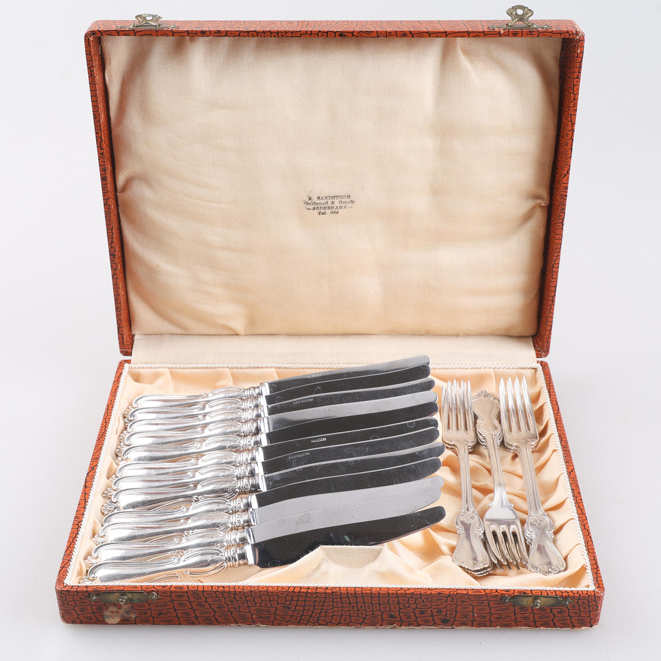FÖRRÄTTSBESTICK, silver, 22 delar, GAB, totalvikt ca 606 gram.