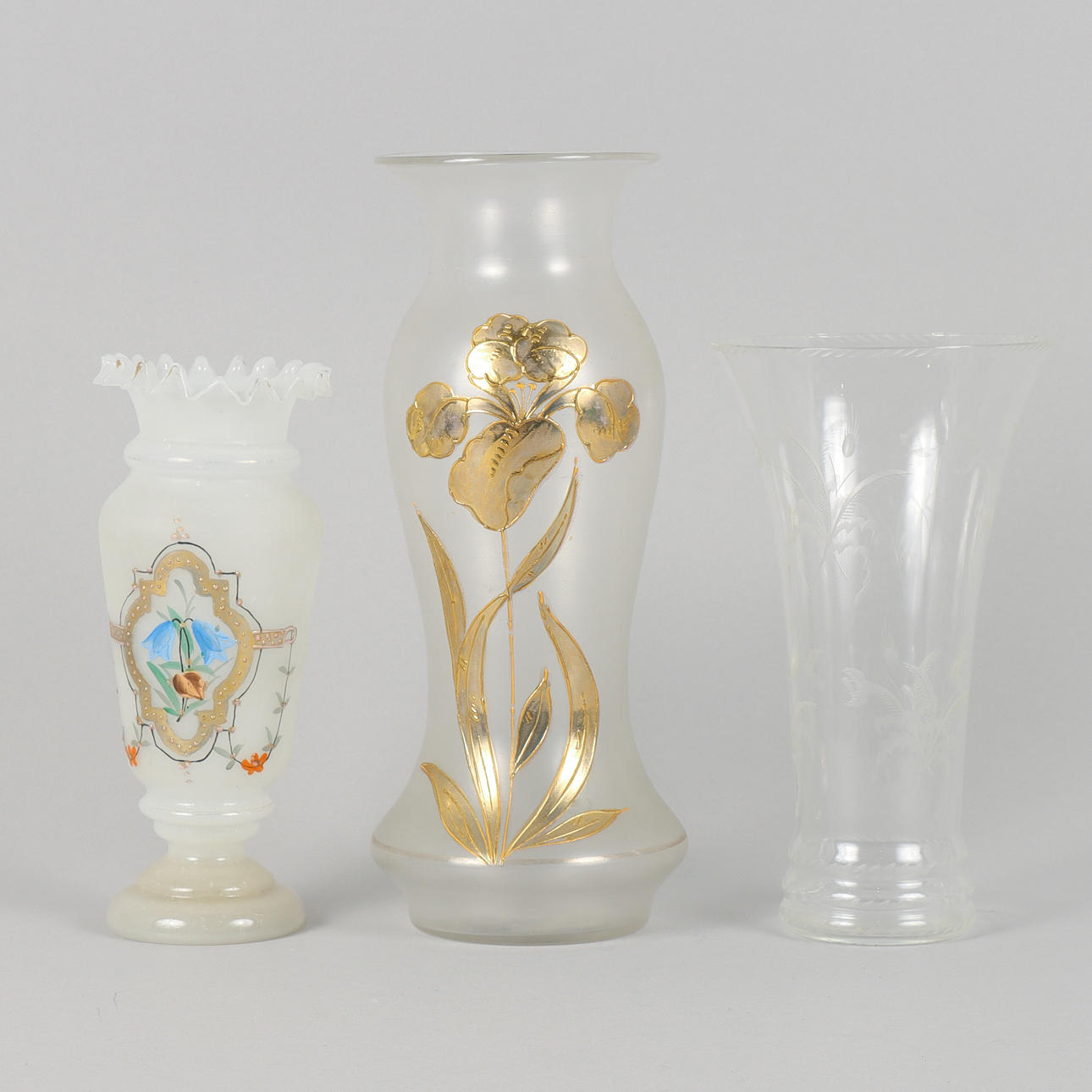Three glass vases, 20th century.