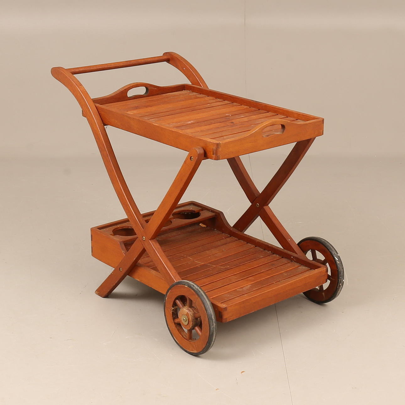 WOODEN SERVING TROLLEY, 1900/2000'S.