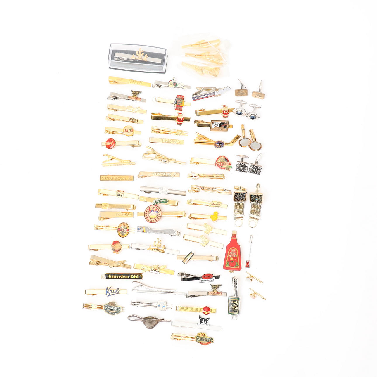 TIE PINS, CUFFLINKS.