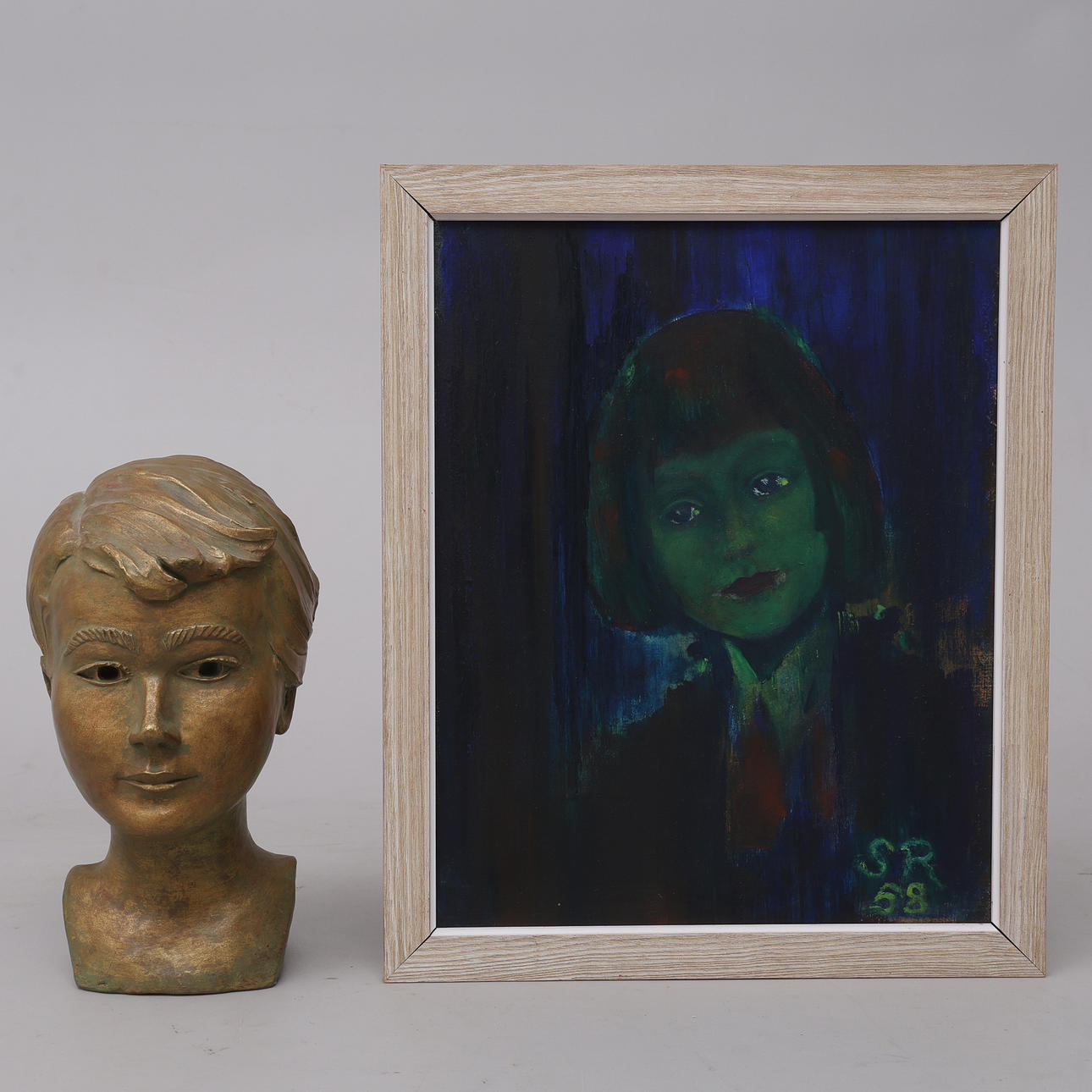 STIG RADNER (1913-2009). BUST & OIL ON PANEL, SIGNED & DATED, 1950s.