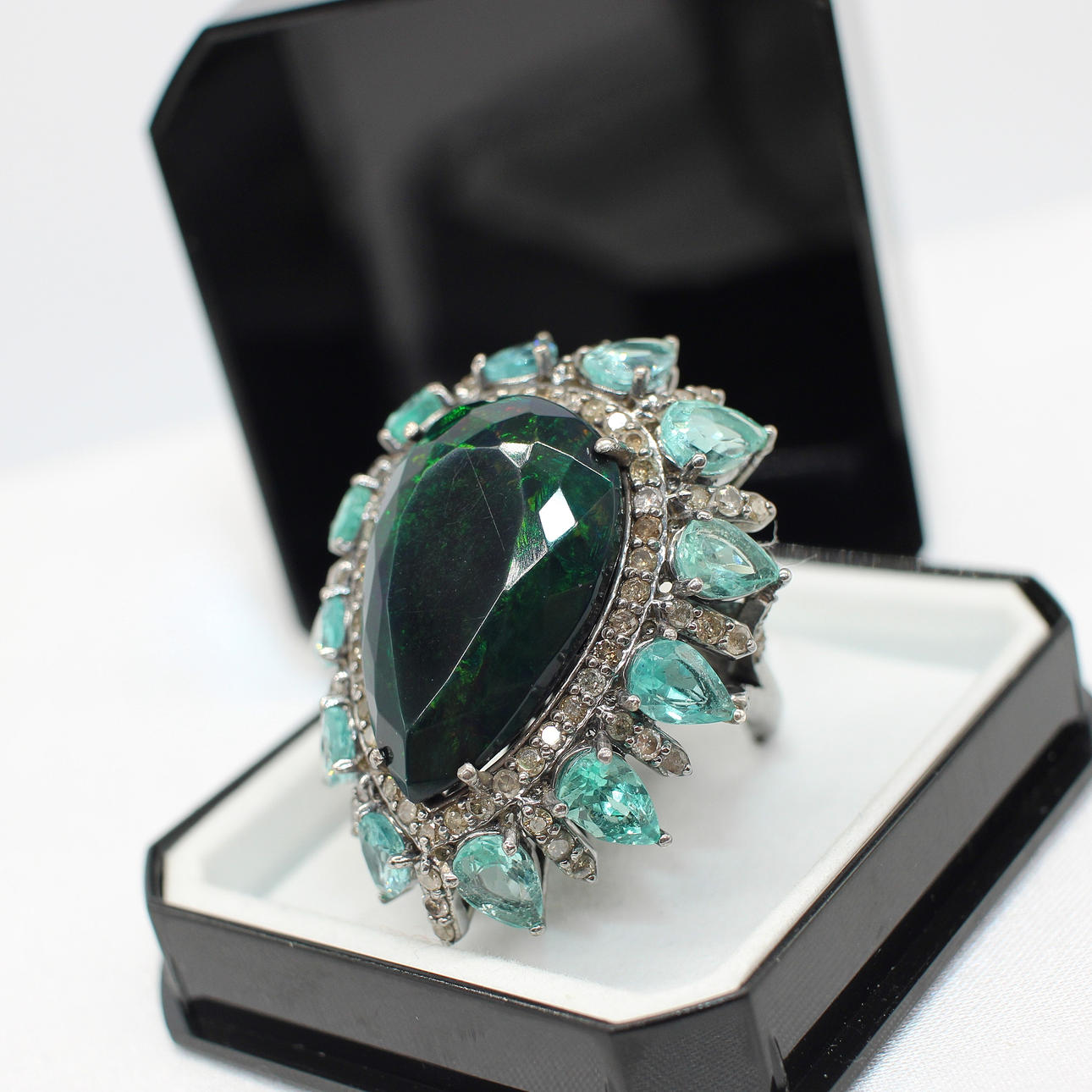 OPAL APATITE & DIAMOND DRESS RING.