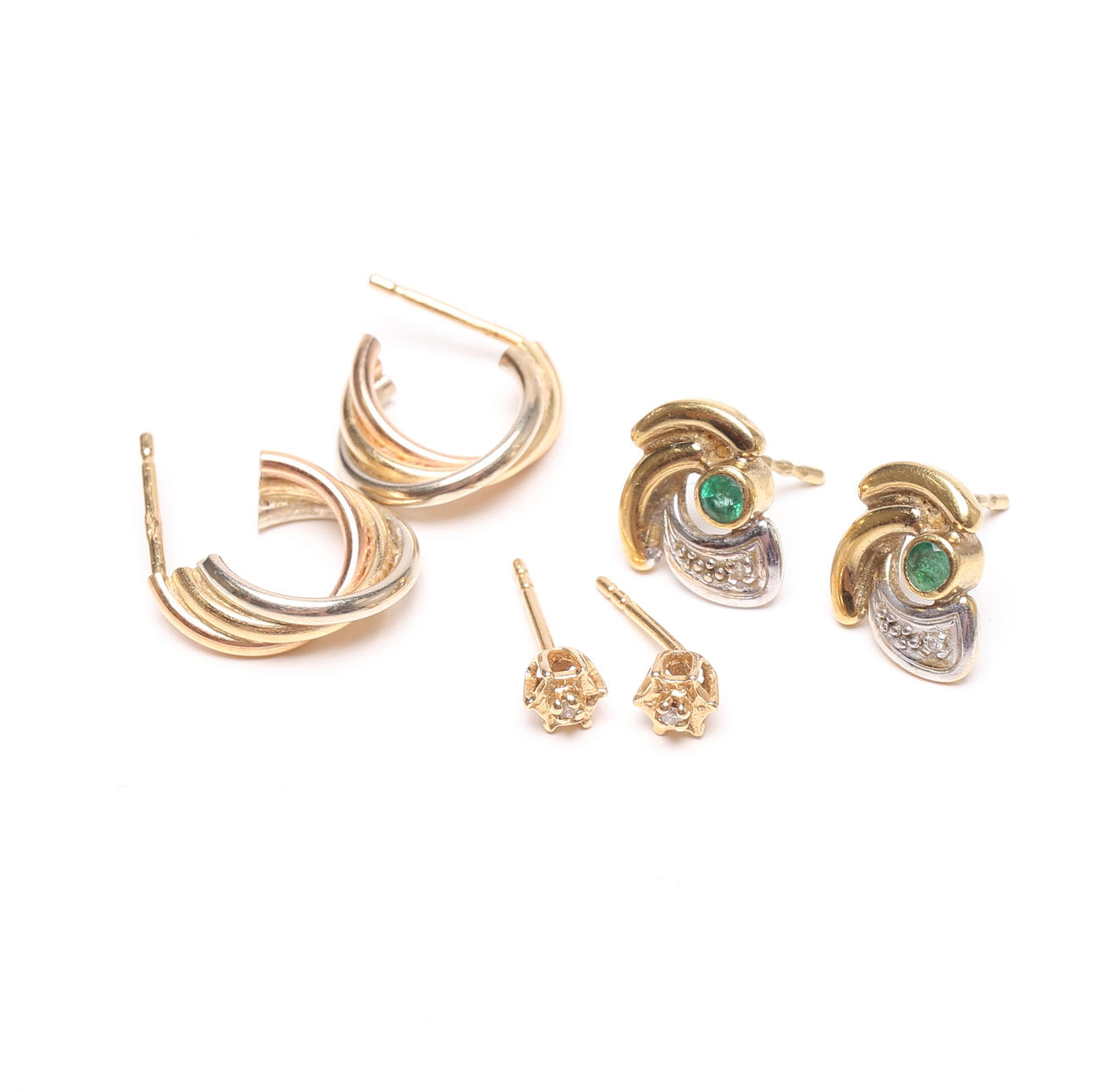 EARRINGS, 3 pcs, 18k gold weight approx 4,8.