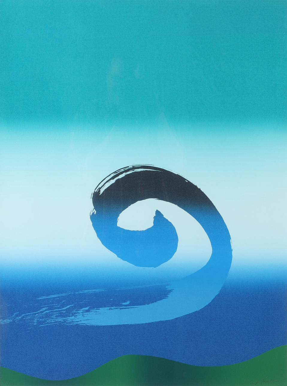 CURT HILLFON. Composition in blue, lithograph in colours, signed.