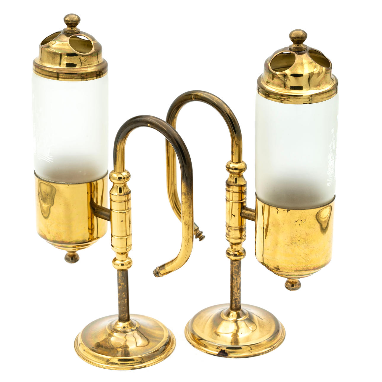 OIL LAMPS, 1900S, brass, (2pcs).