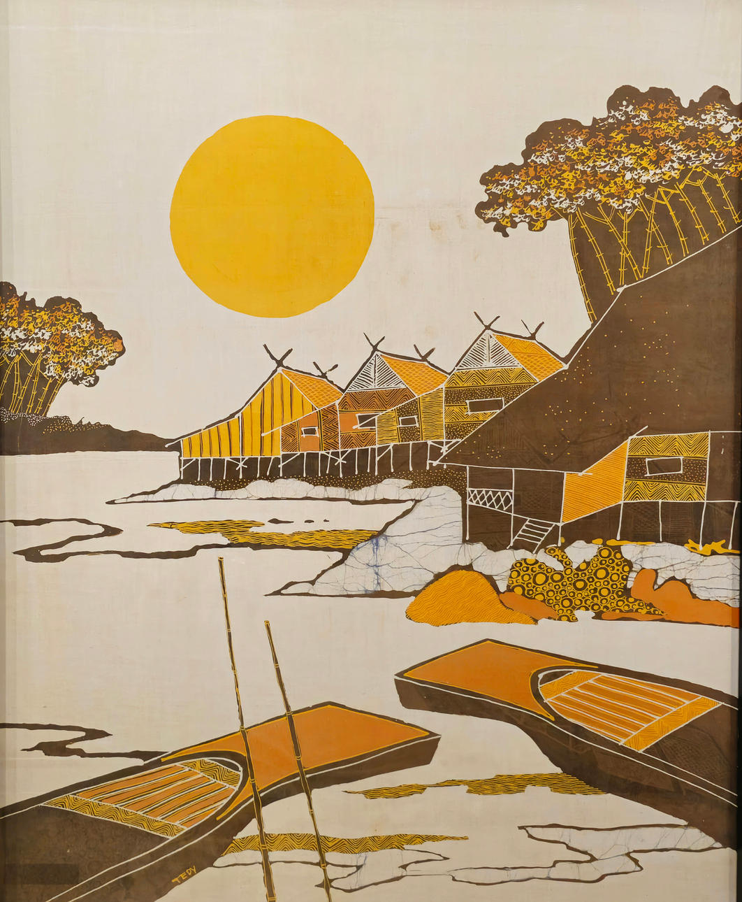 ORIENTAL SCENE BATIK PRINT ON CANVAS.