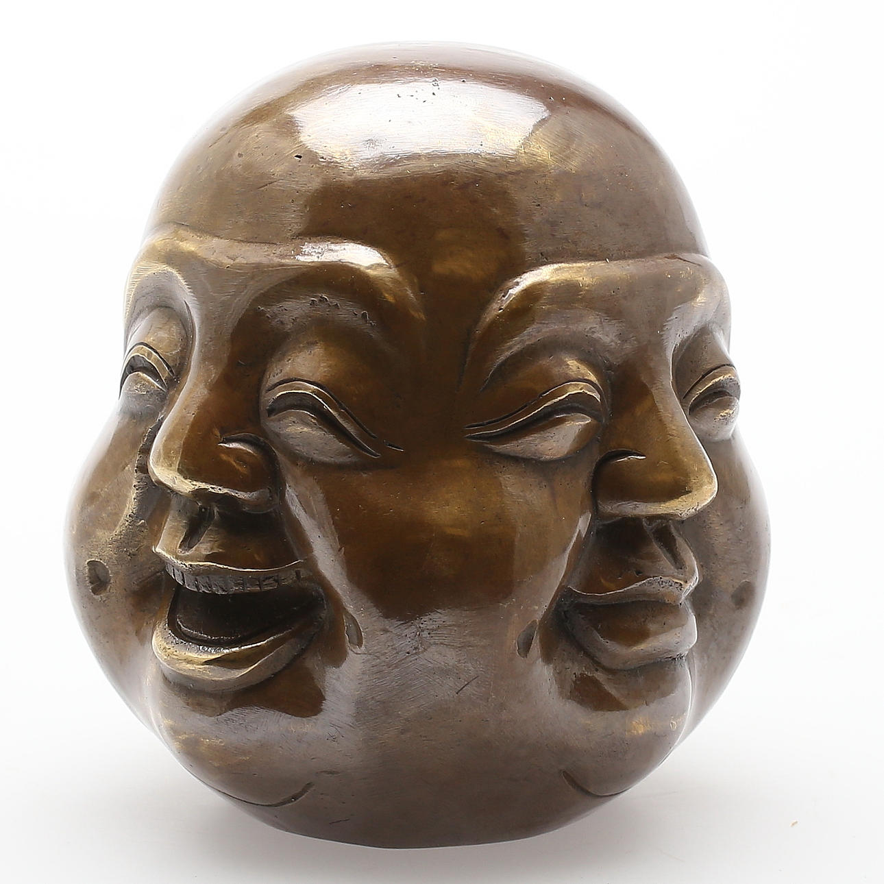 SKULPTUR, människans fyra ansikten, mässing, Kina, sent 1900-tal/samtida.