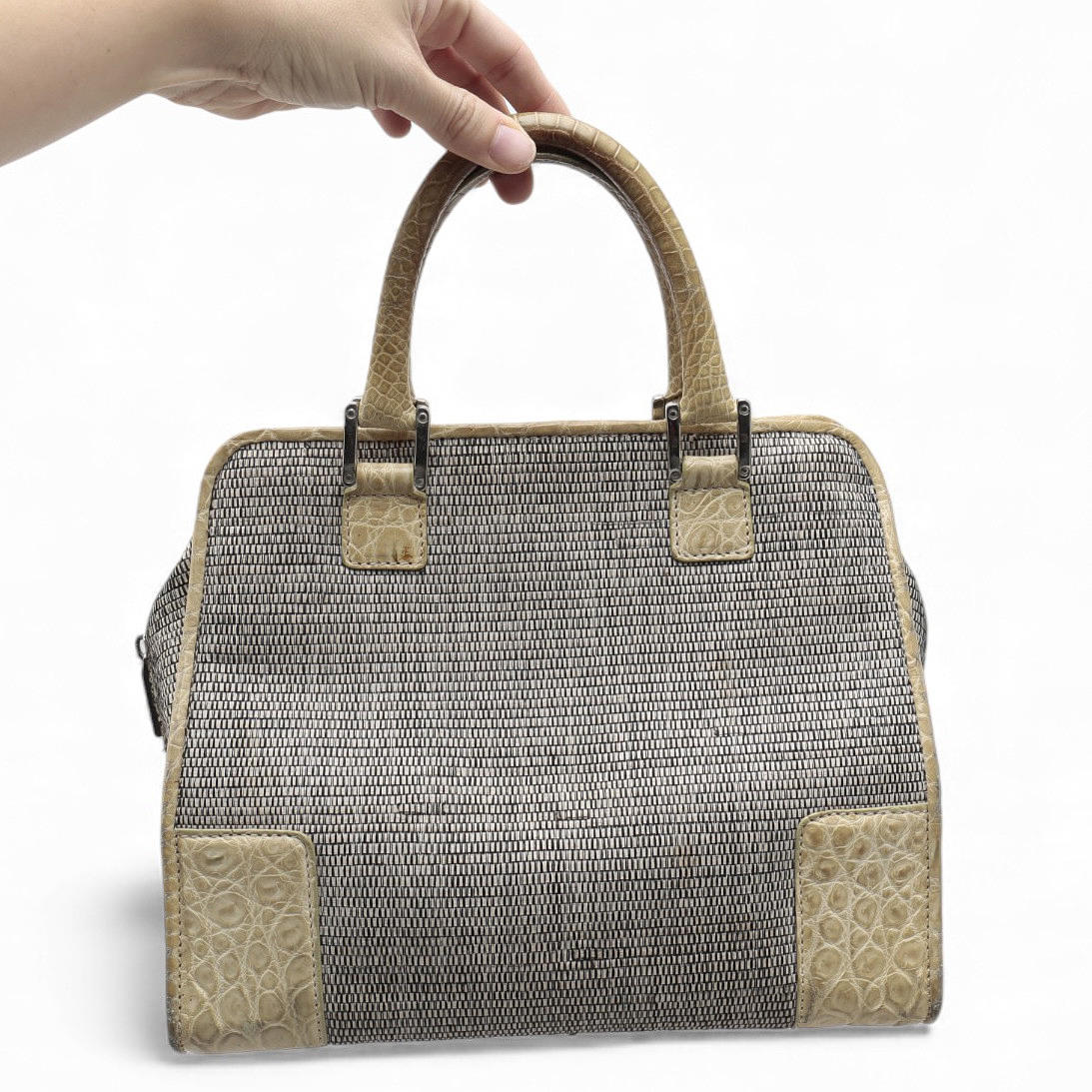 LOEWE. Canvas and crocodile leather imitation bag.