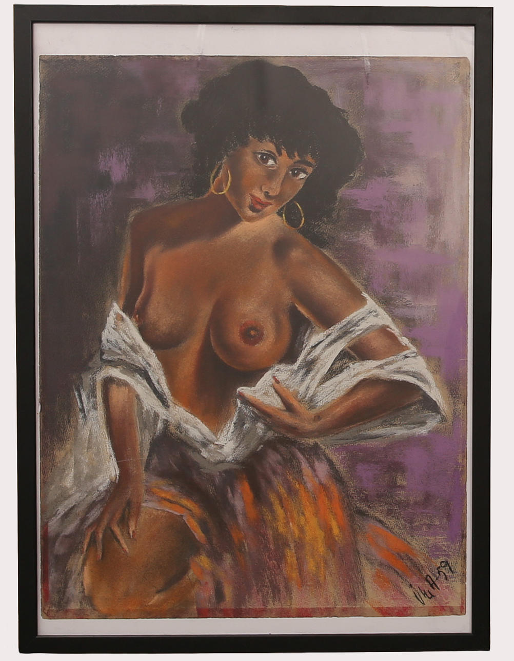 OIDENTIFIERAD KONSTNÄR. , pastel, woman study, indistinctly monogrammed signed, dated -59.