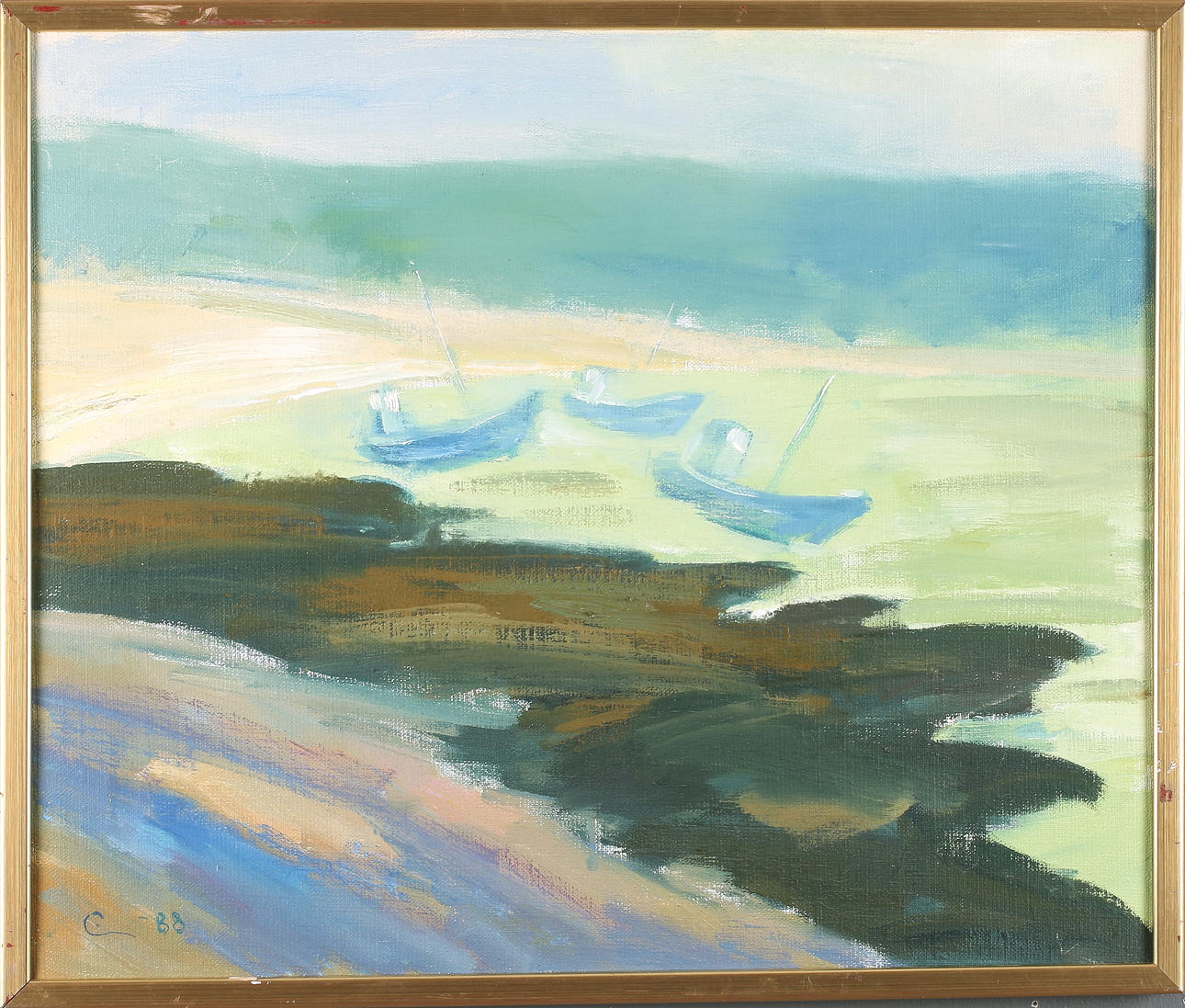 EINAR WENNBERG. "Båtar vid ebb La Rochelle", olja på duk, signerad och daterad -84.