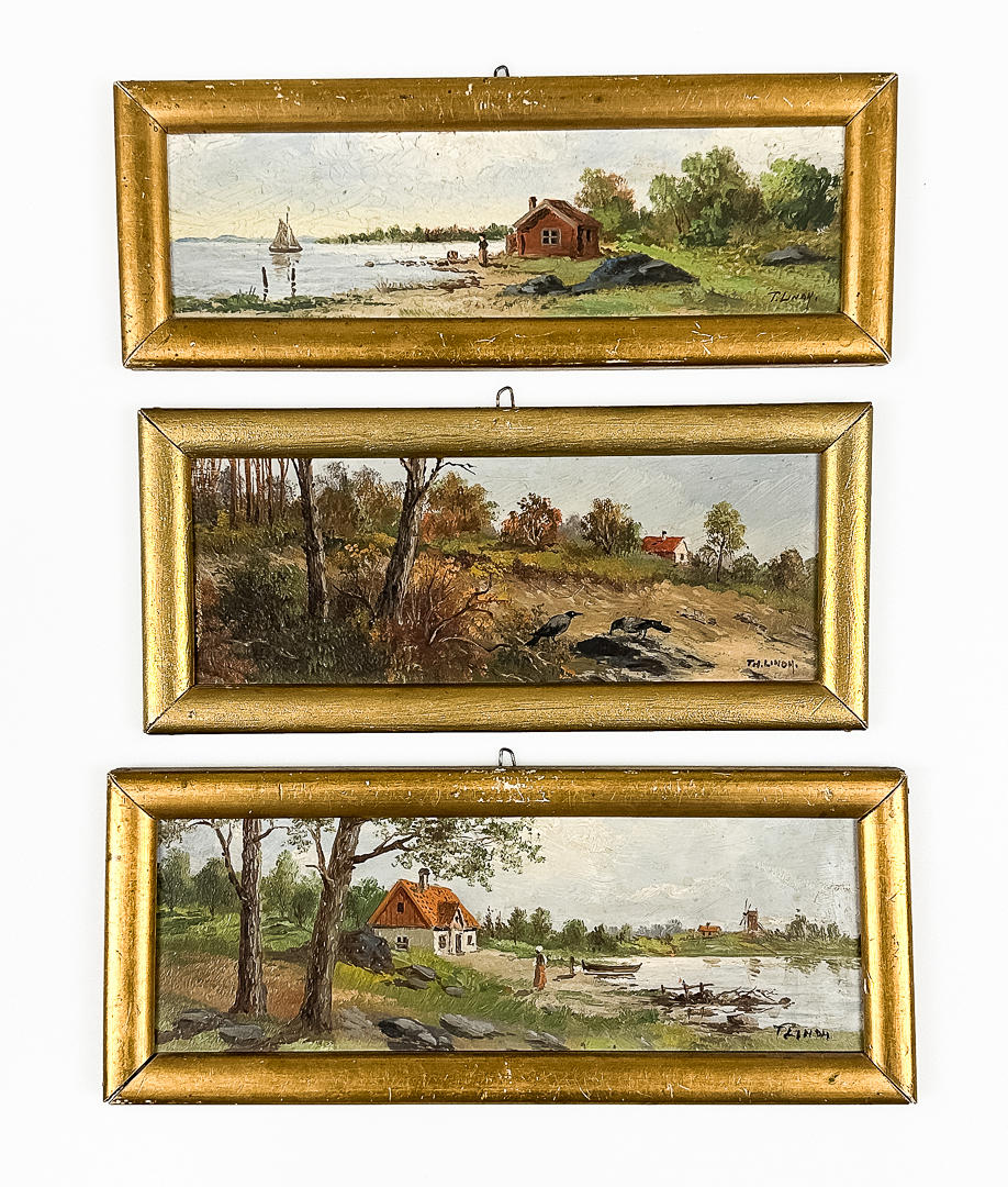 THURE LINDH. OIL ON PANEL, 3 pcs, “Landscape”, signed.