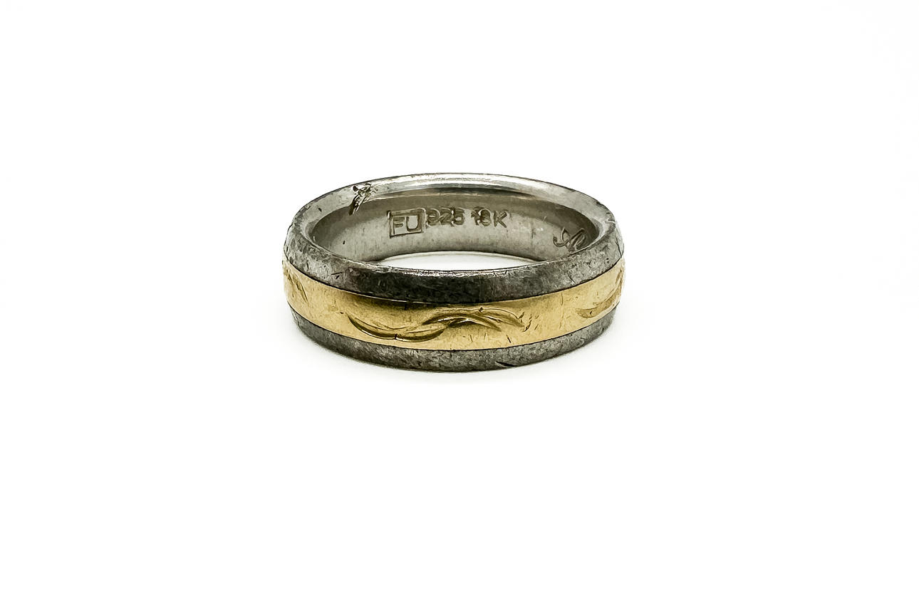 RING, sterling silver and 18k Gold, Marked FU.