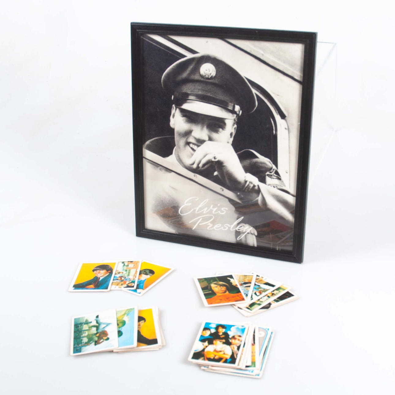 COLLECTIBLE MONKEES AND FRAMED PRINT ELVIS.