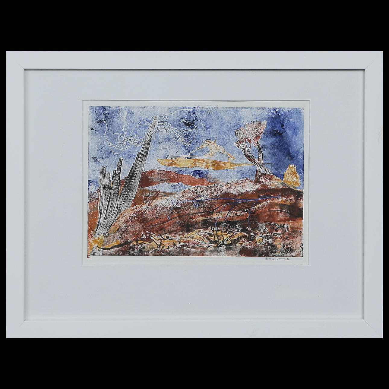 BODIL NYSTRÖM “IT GOES OVER” ADHESIVE PRINT, SIGNED, GLAZED.