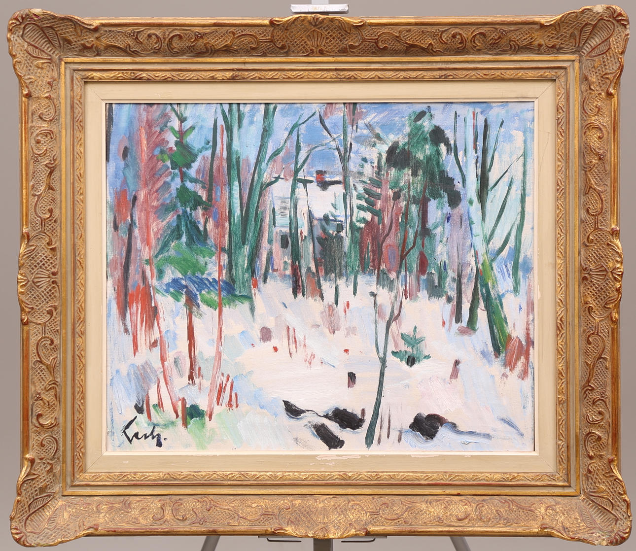 GERHARD LUNDBERG. TAVLA, olja duk, signerad Gerh., trädgård och hus.