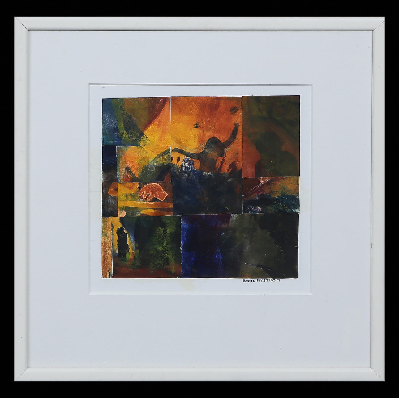 BODIL NYSTRÖM “DANCE IN THE FIRE” COMPOSITION/GRAPHIC COLLAGE, SIGNED, GLAZED.