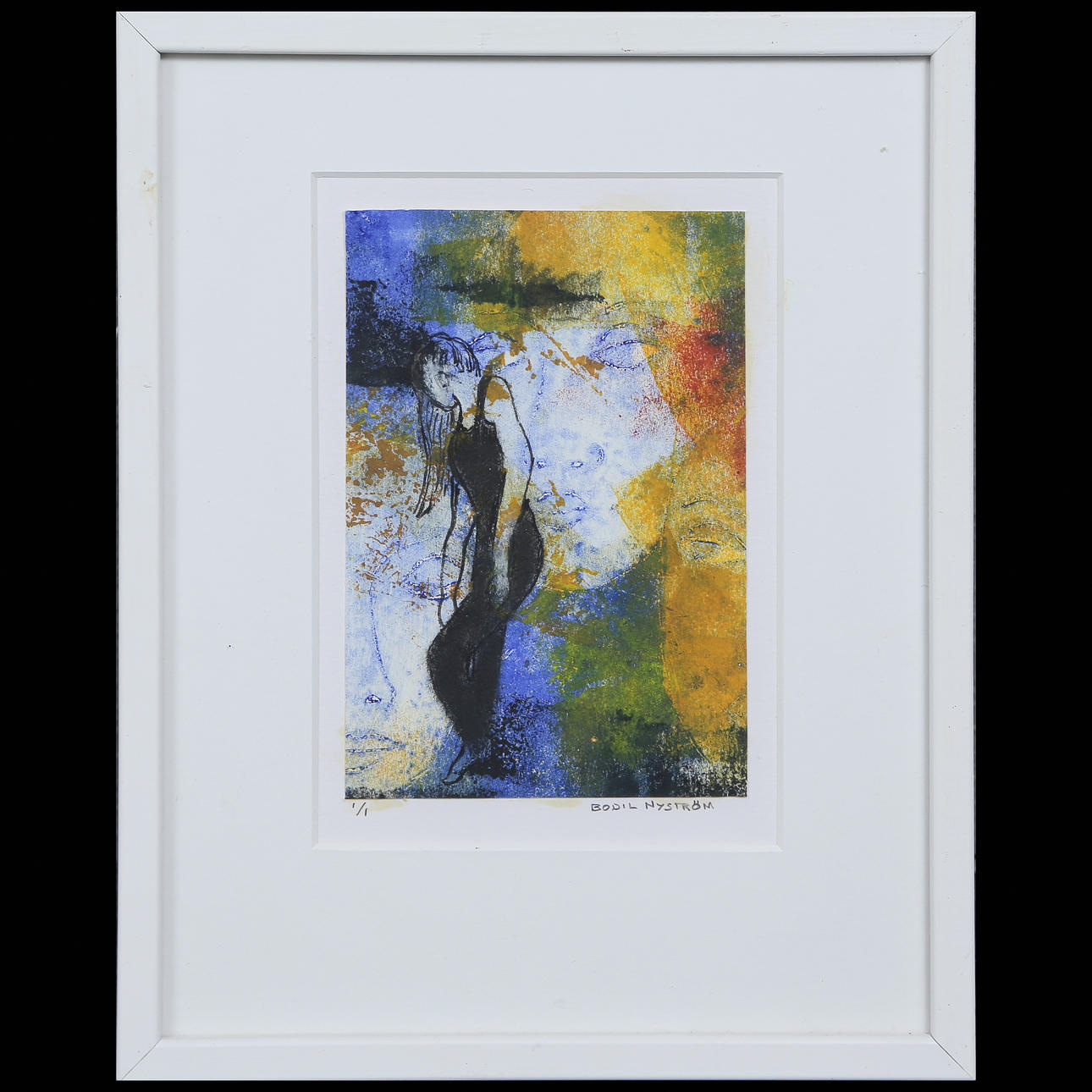 BODIL NYSTRÖM, UNIQUE 1/1, GRAPHIC COLLAGE, SIGNED, GLAZED.